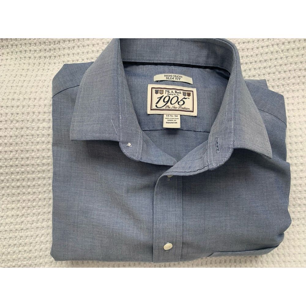 Joseph Banks‎ Men's Blue Slim Fit Non Iron Long Sleeve 1905  Shirt 15 1/2 -34